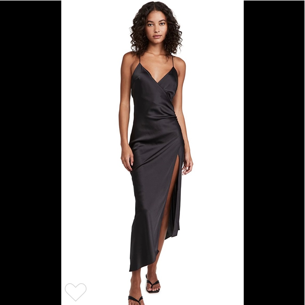 SER.O.YA Emma Silk Slip Dress in Black, XS